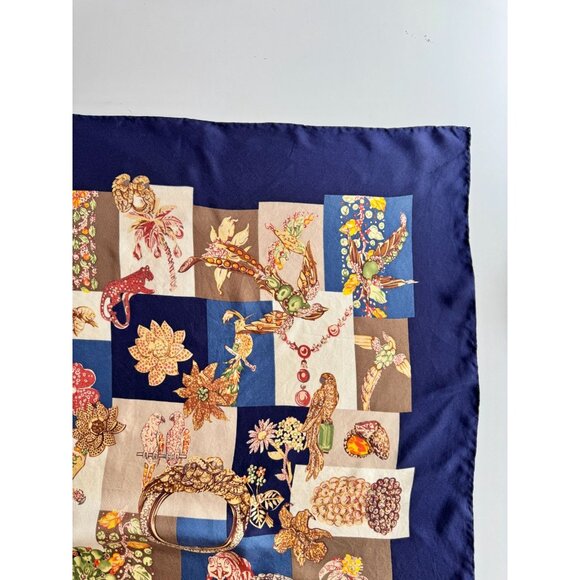 Vintage SALVATORE FERRAGAMO Navy Patchwork Silk Twill 34" x 33" Square Scarf - Picture 5 of 15